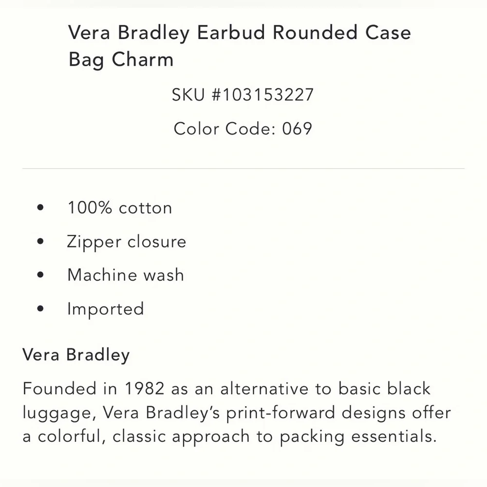NWT Vera Bradley for Anthropologie Earbud Rounded Case Bag Charm - Picture 3 of 4